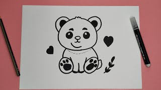 How to Draw a Cute Panda start with number 3. Step by Step 🐼 | Easy Drawing Tutorial
