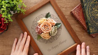 【ドライフラワー風】紙で作るバラの花のプレートの作り方 - How to Make Dried Flower-Style Rose Paper Flowers / Tutorial