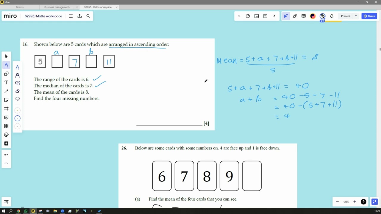 Working out missing numbers from mean, median, mode and range