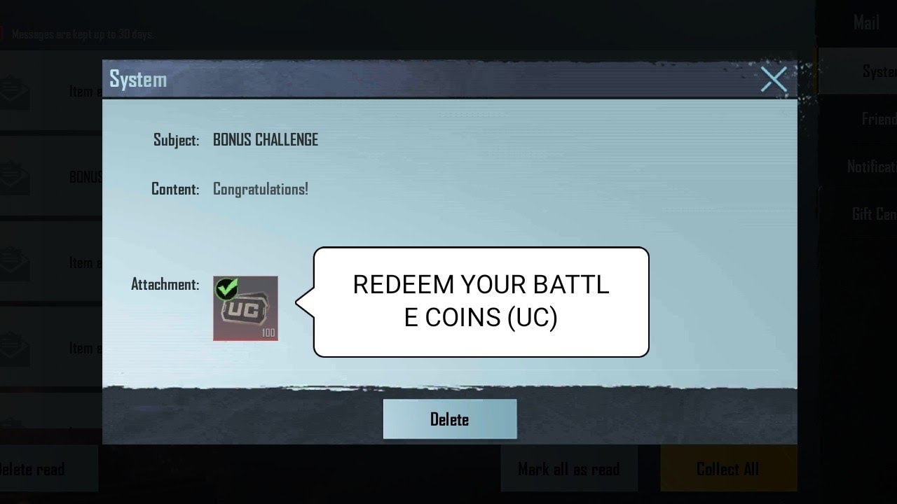 How to Redeem  UC (battle coins) from BONUS CHALLENGE PUBG MOBILE