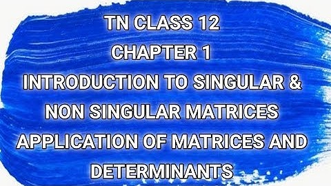 TN CLASS 12 | Intro - Singular & Non-Singular Matrix | Ch-1  Application of Matrices & Determinants