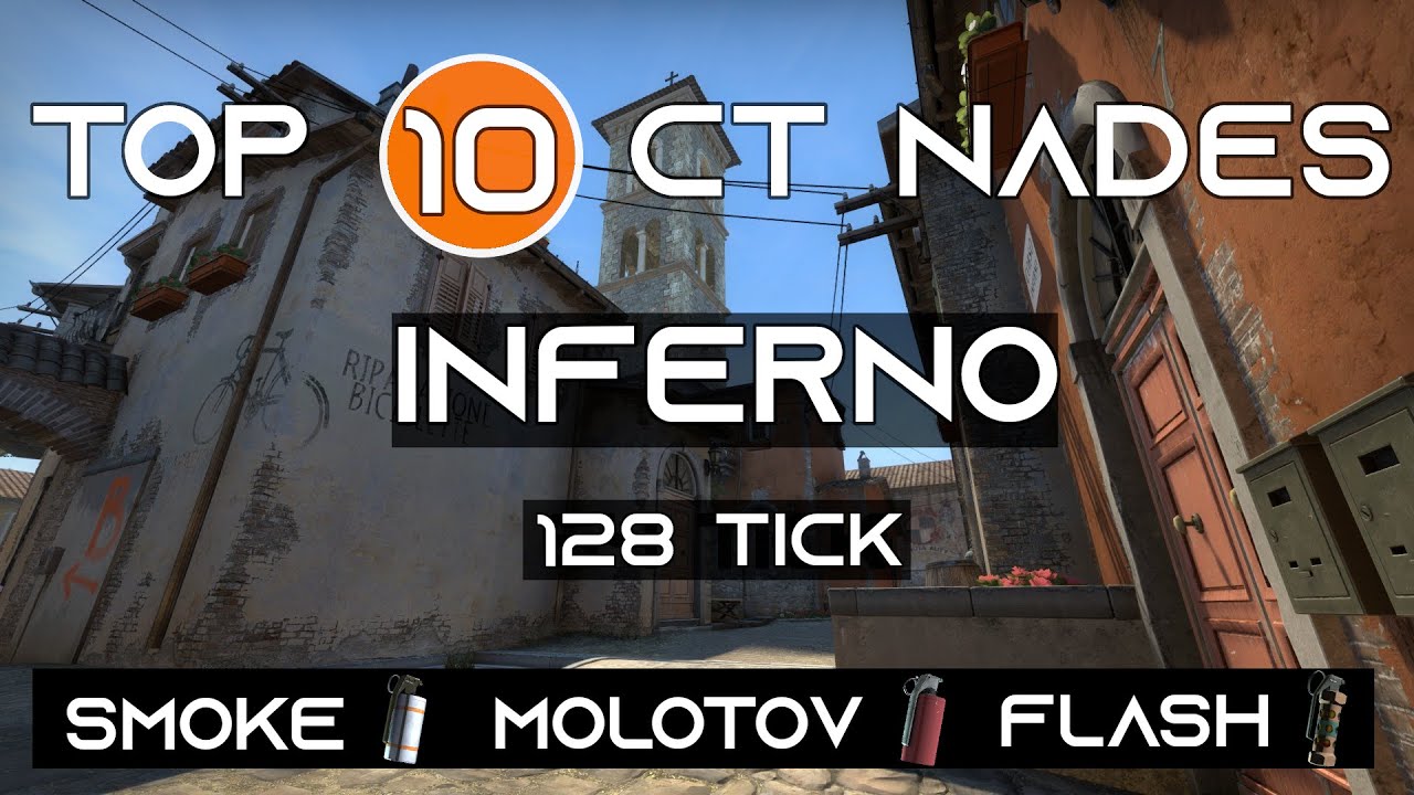 CSGO | Top 10 Nades Inferno CT Side [128 Tick] - Smokes, Molotovs, Flashes, Gifs [2020]