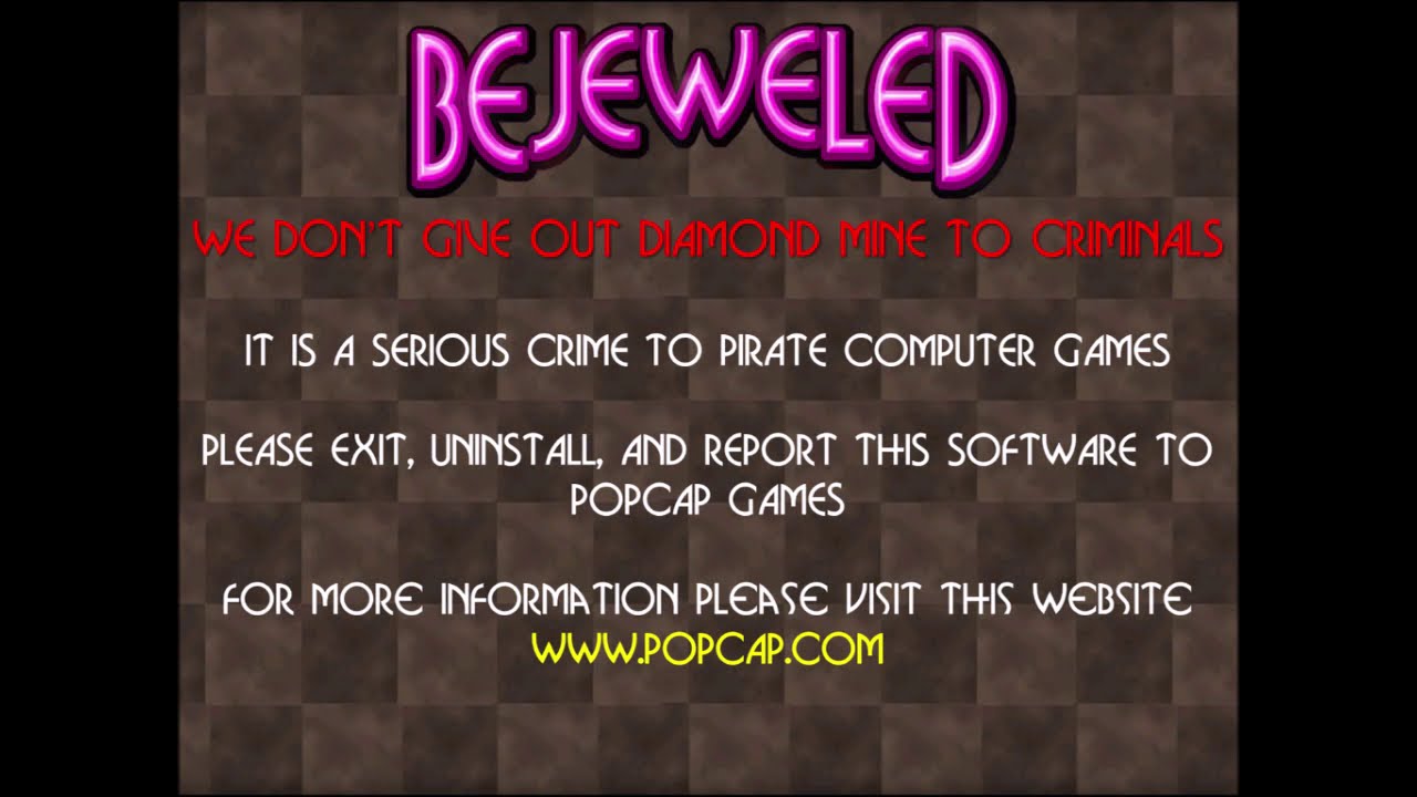 Bejeweled Deluxe (2001) Anti-Piracy Screen