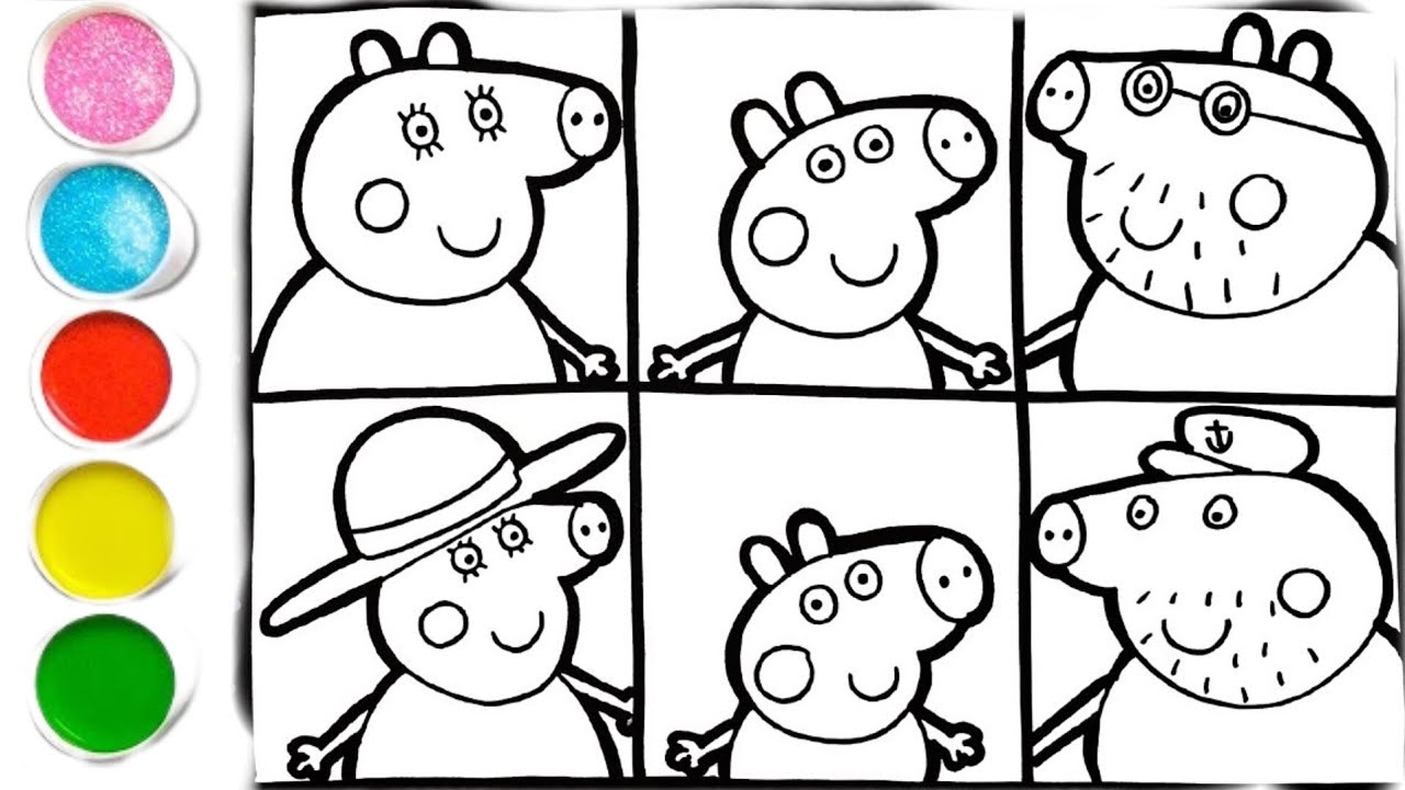 cute Pippa pig family drawing and colouring for kids and toddlers ABC