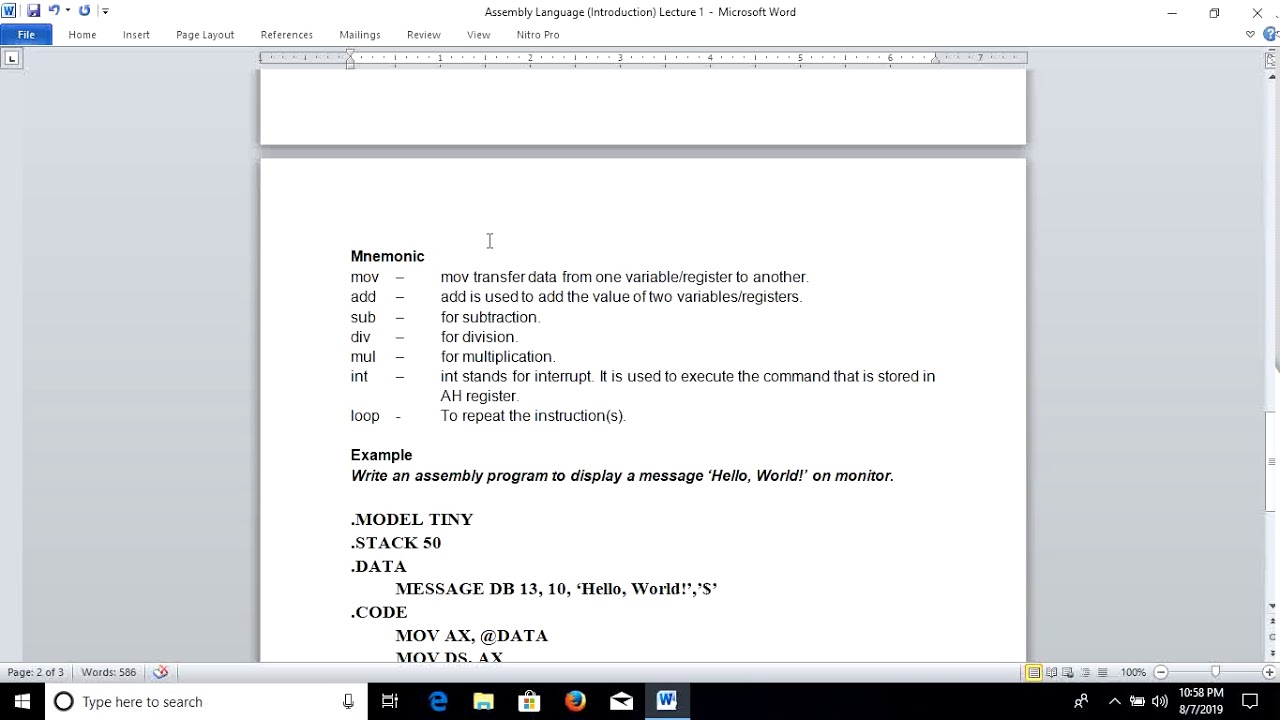 Assembly Language Introduction Lecture 1 - YouTube