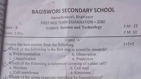 Latest SCIENCE Question 2080,Class8, 1st Mid Terminal Exam 2080.