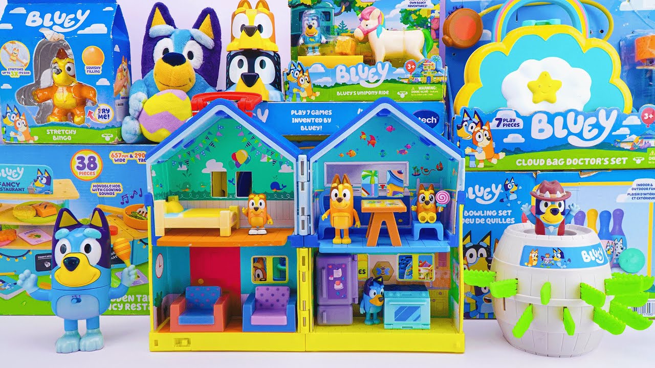 Bluey Toy Collection Unboxing Review 💙 Bluey Deluxe House Playset & Bluey Pop Up Game
