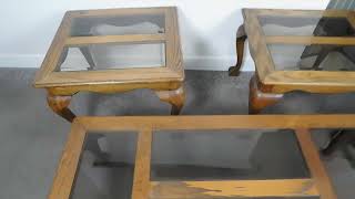 Pair Elegant Carved Ball Claw Feet Oak Coffee END Tables Smoky Glass -Ships Flat