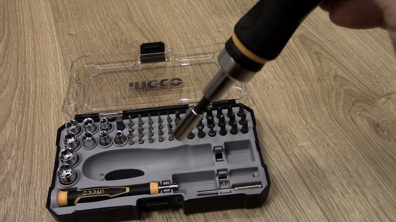 Screwdriver INGCO with a set of nozzles and heads 55 pcs INGCO Отвертка с набором насадок и головок