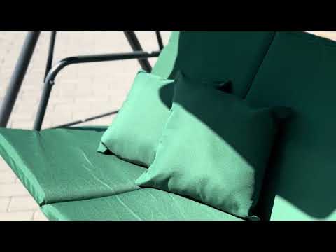 Гойдалка садова міцна Leobro на 3 особи до 200 кг з подушками, зелений колір, видео 1