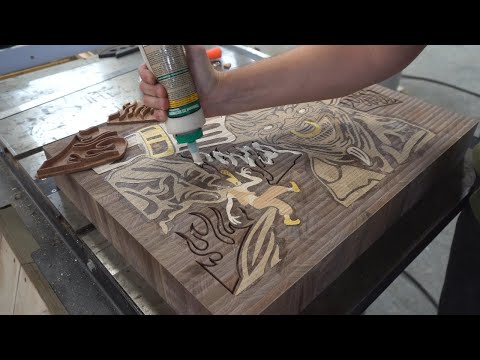 Juzam Djinn cutting board. CNC wood inlay. BroinwooD