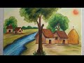 Easy Village Scenery Drawing for Beginners | Oil landscape painting tutorials | Village scenery art