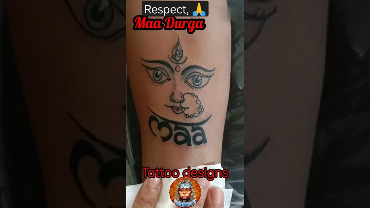 Full Back Religious Durga Mata Sitting On Tiger Tattoo