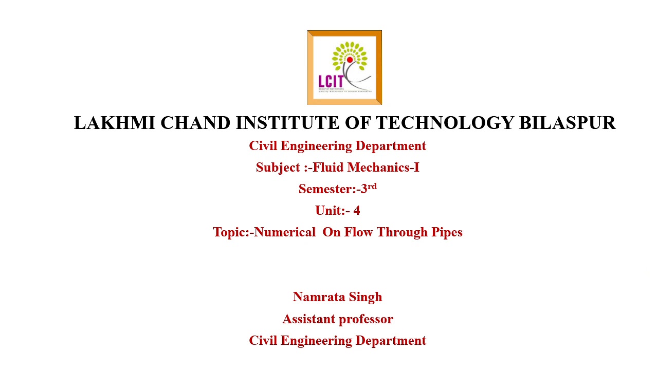 Fluid Mechanics I U 4 L 2 Numericals On Flow Through Pipes YouTube