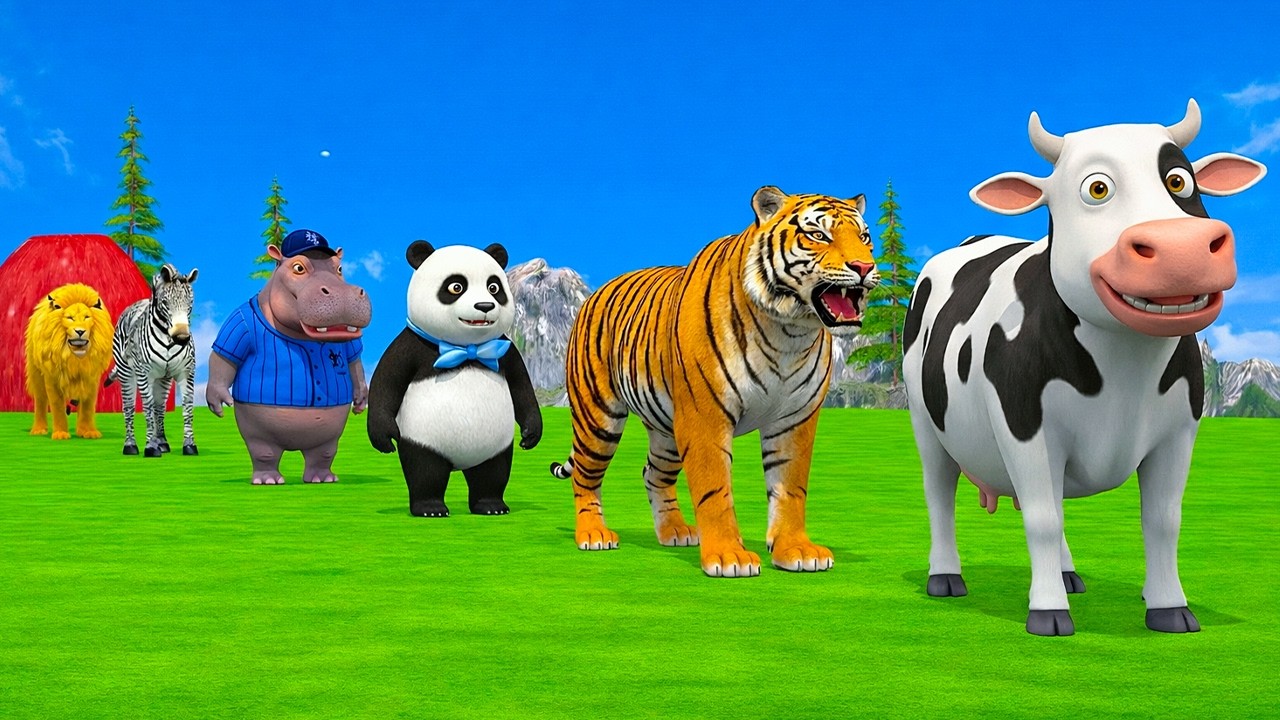 Long Slide Game With Cow Elephant Gorilla Hippopotamus Tiger 3d Animal Game Funny 3d Animals