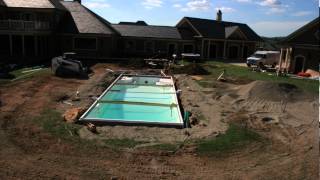16'x45' fiberglass pools time lapse installation in 12 days with 9' spa by San Juan Fiberglass Pools