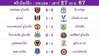 พรีเมียร์ลีก / ผลบอล / เสาร์ 27 เม.ย. 67