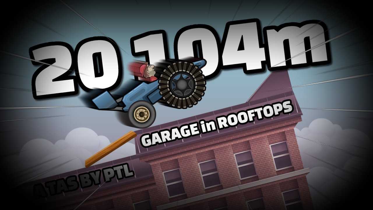 [TAS] Garage Car 20 104m in Rooftops | Hill Climb Racing 1