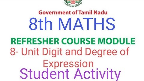 TN Class 8th Maths Refresher Course| Ln 8- Unit digit and Decimal Expression | Student Activity