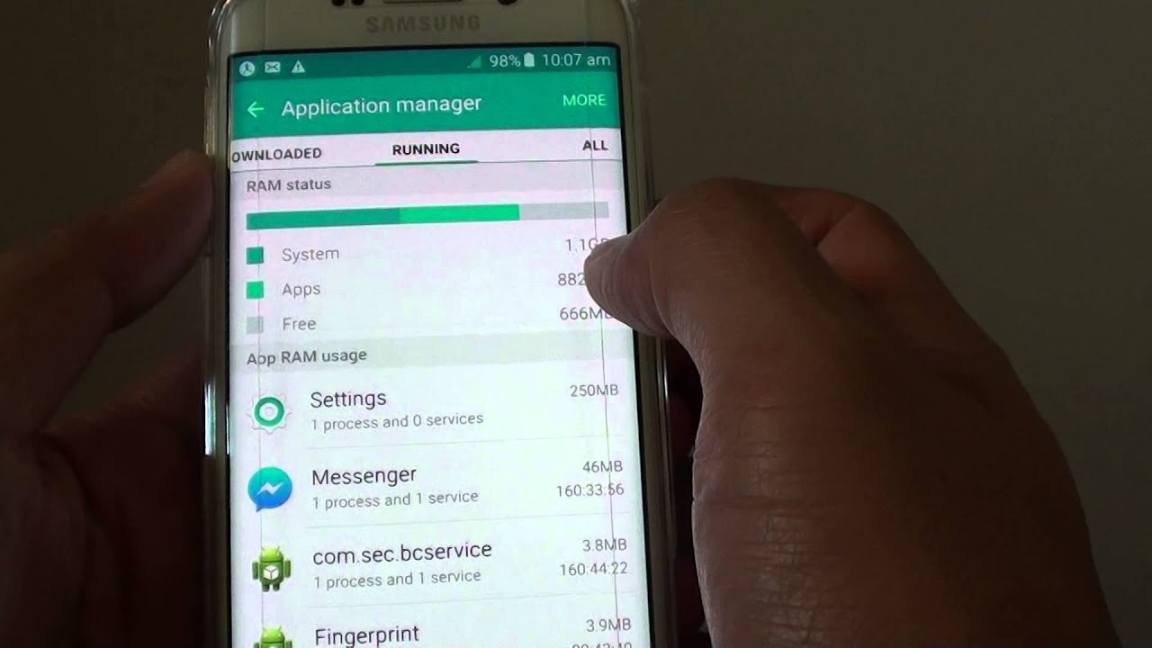 Galaxy S6 How to View RAM Memory Usage - YouTube