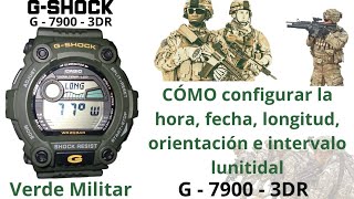 Cómo configurar: Hora, Fecha longitud, orientación e intervalo lunitidal en el reloj G Shock G 7900