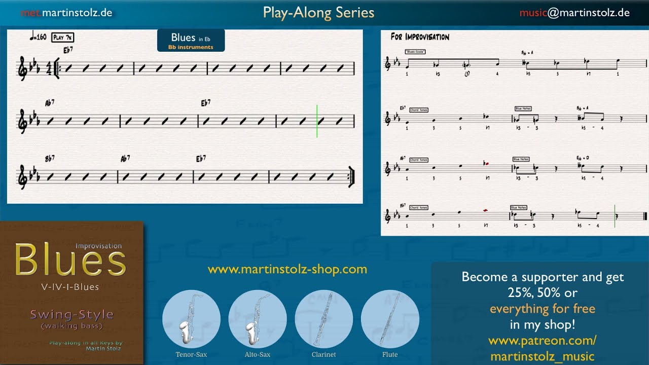 Eb Instruments To Bb Instruments Play a Blues in Eb · swing style - for Bb instruments - YouTube