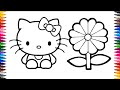 Cute Flower and hello kitty drawing step by step for kids || Cute Flower drawing easy ||
