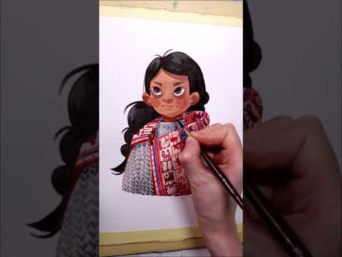 Watercolor Portrait "Peruvian Girl" work in progress painting by Iraville