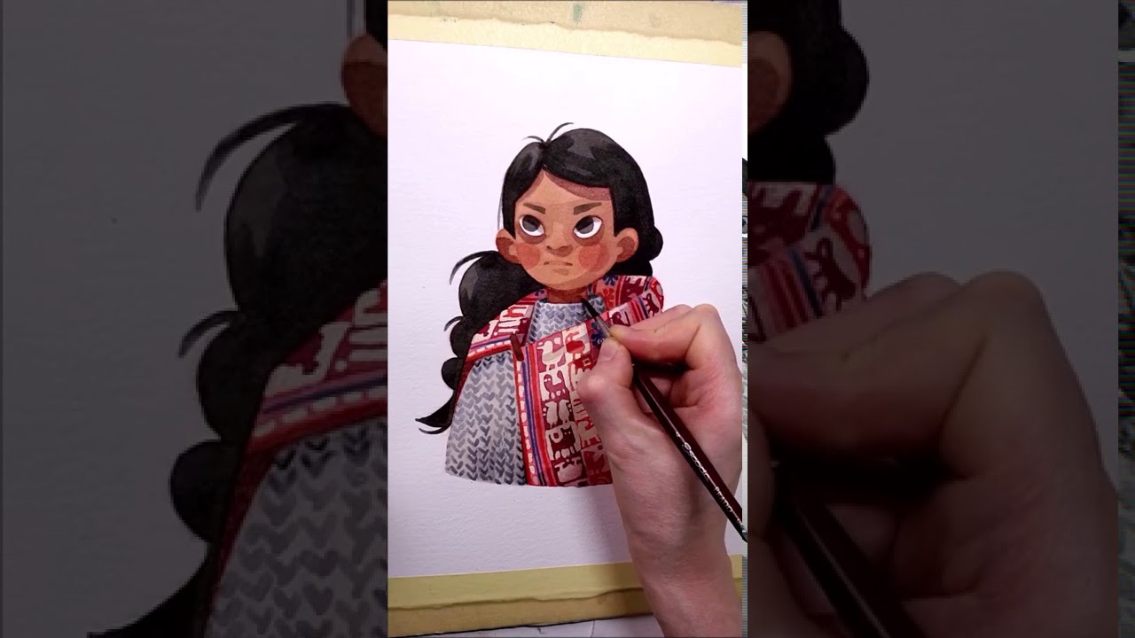 Watercolor Portrait "Peruvian Girl" work in progress painting by Iraville