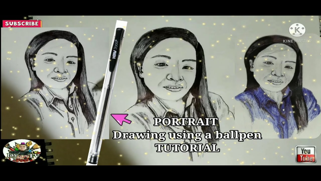 Portrait drawing using ballpen tutorial - YouTube