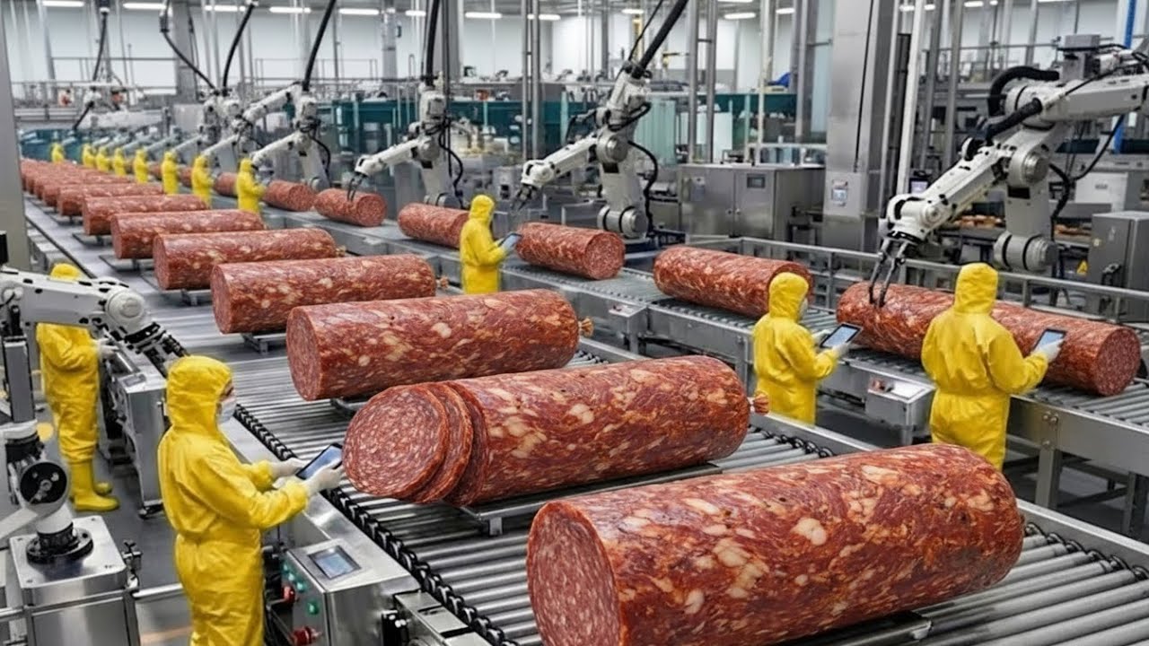 How Pepperoni Sausage Is Made in the Factory | Inside Sausage Production Line (Full Process)