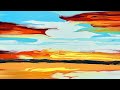 Hermosa sunset a vibrant sunset seascape on a large canvas ribbon pour fluid art tutorial