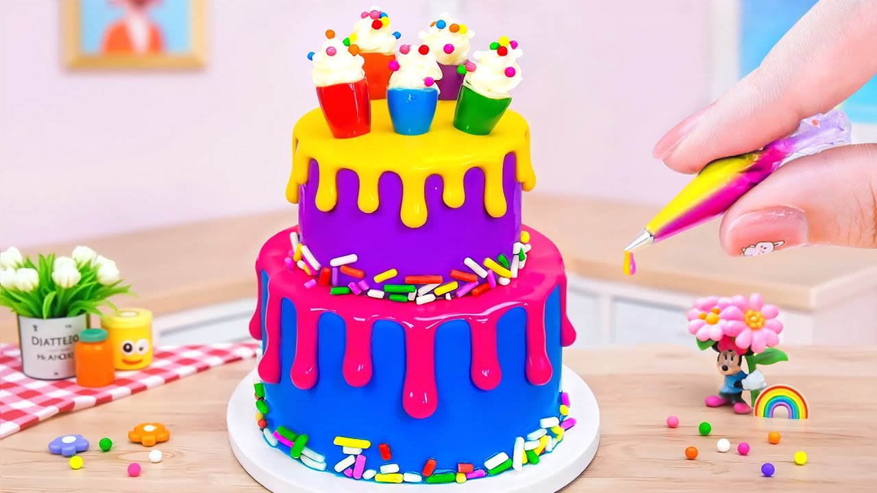 Lovely Mini Rainbow Ice Cream Cake 🌈 ASMR Miniature Cake Decorarting Ideas 🍭Petite Bakery