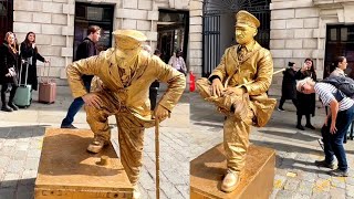 How London Levitating Goldman Statue works hard to entertain people.#livingstatue #floating #art