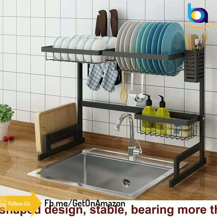 Joybos Stainless Steel 2-Tier Dish Drying Rack for Kitchen Counter, Black