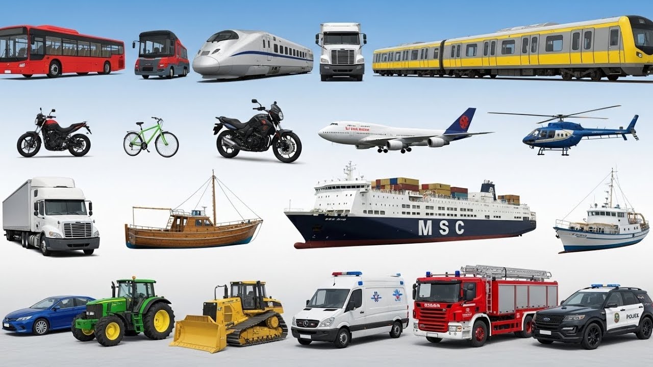 Vehicles Names for Kids | Road, Air & Water Transport | Kids Learning Video