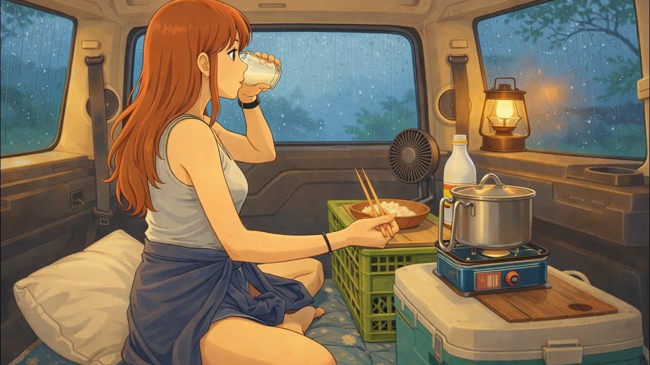 ASMR Peaceful Night Alone 🌙 | Cozy Car Camping in Nature 🍃 (Ghibli-Style)