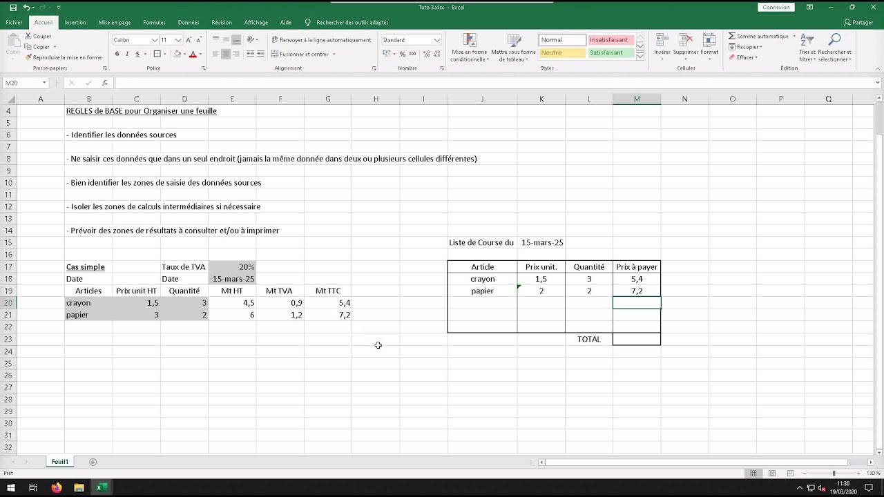 3 Organisation d'une feuille Excel YouTube