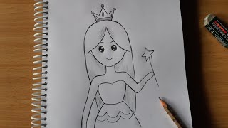 How To Draw A Cute Princess Magic Girl Easy Drawing For Kids Beginners 