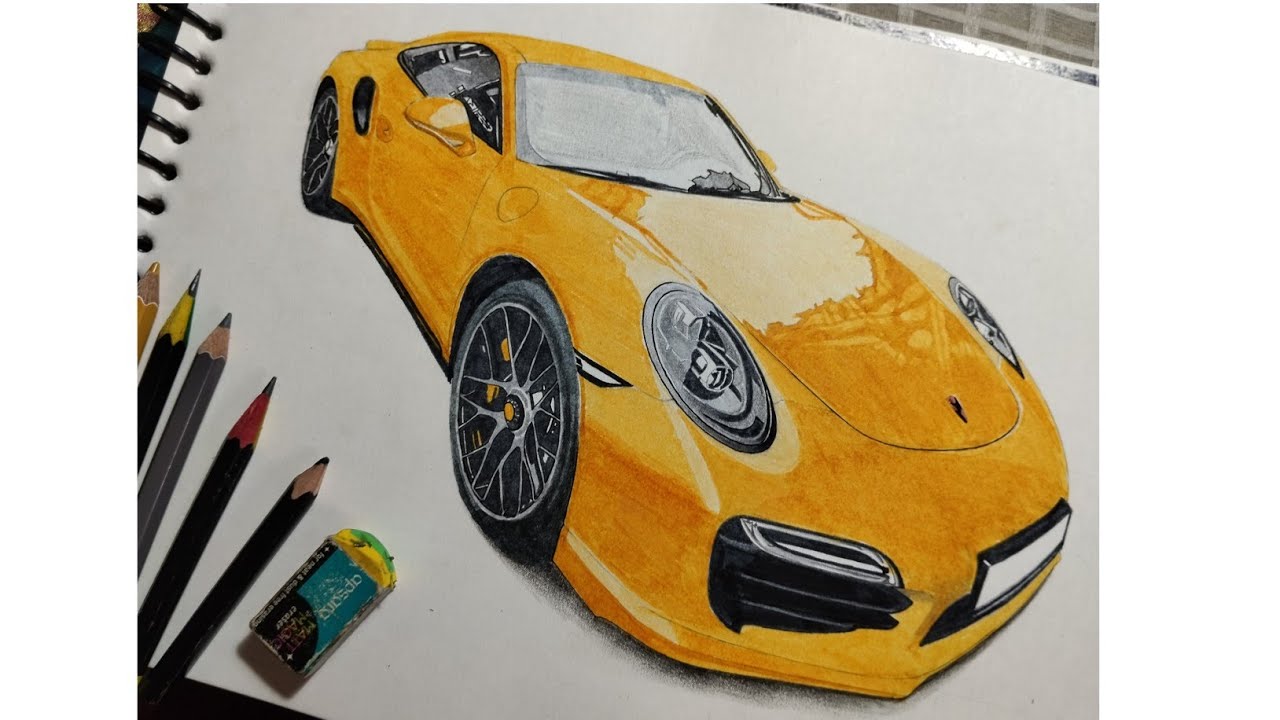 Drawing Porsche Car )-Porsche Car drawing video || art video