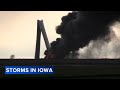 Wind turbine topples, catches fire in Iowa amid severe weather