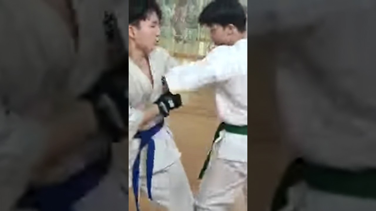 Kyokushin Karate Junior Fight U17. Peter (Blue) vs Kevin (Green). 