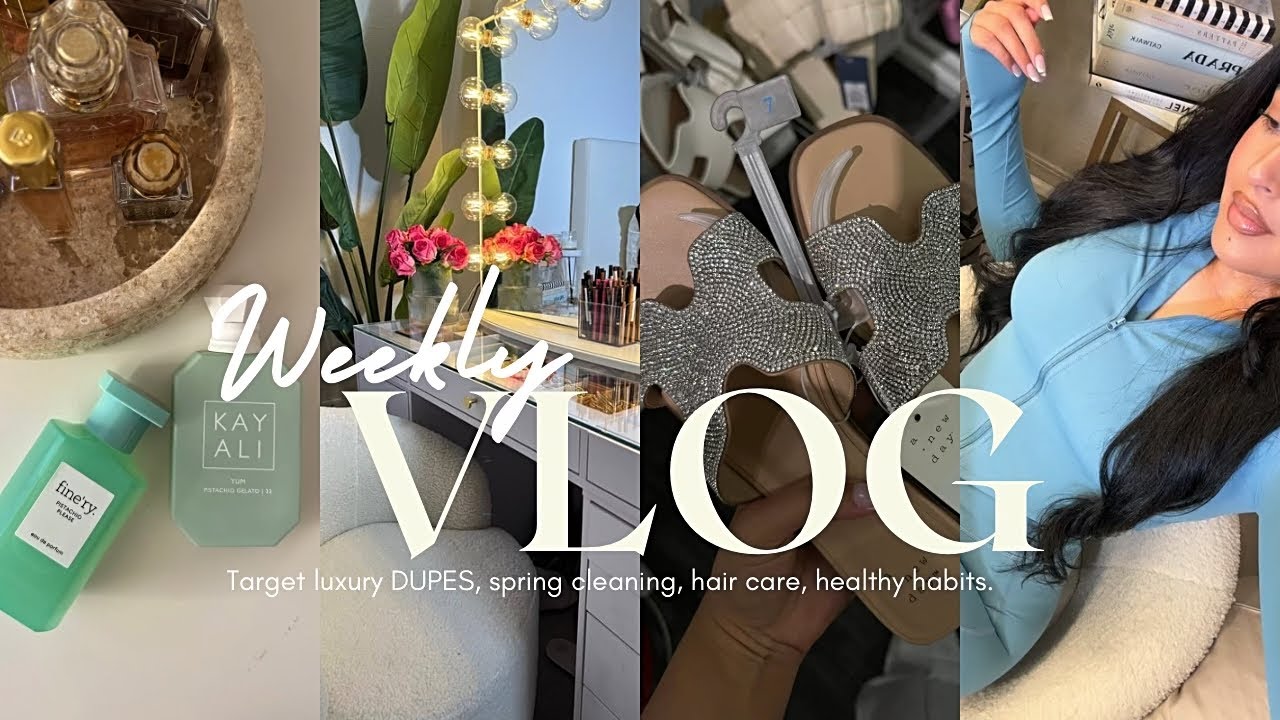 VLOG | healthy habits + target luxury dupes + haircare routine + pink airwrap + organizing vanity !