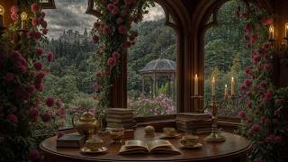 Focus Longer & Unwind Slowly 🌿📖 Rainy Floral Conservatory with Cozy Tea and Soft Candle Glow