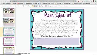 Main Idea Task Cards Assignment Instructions