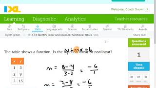 8th grade Math IXL Z 18 Identify linear and nonlinear functions table