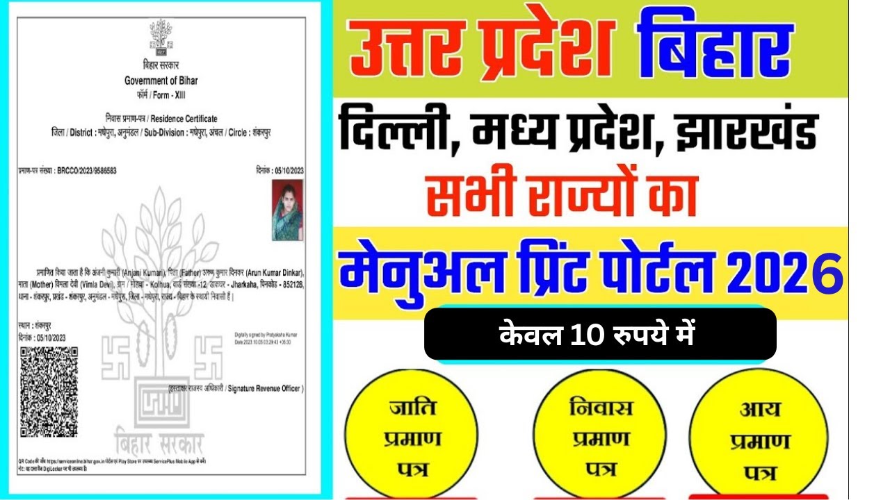 तत्काल आय जाति निवास कैसे बनाएं 2026 | Manual Print Portal | RTPS New Portal | All State