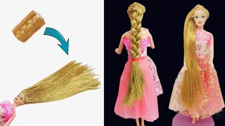 Making of BARBIE HAIR from silk Thread|making of RAPUNZEL  hair|how to make doll hair|barbie hacks