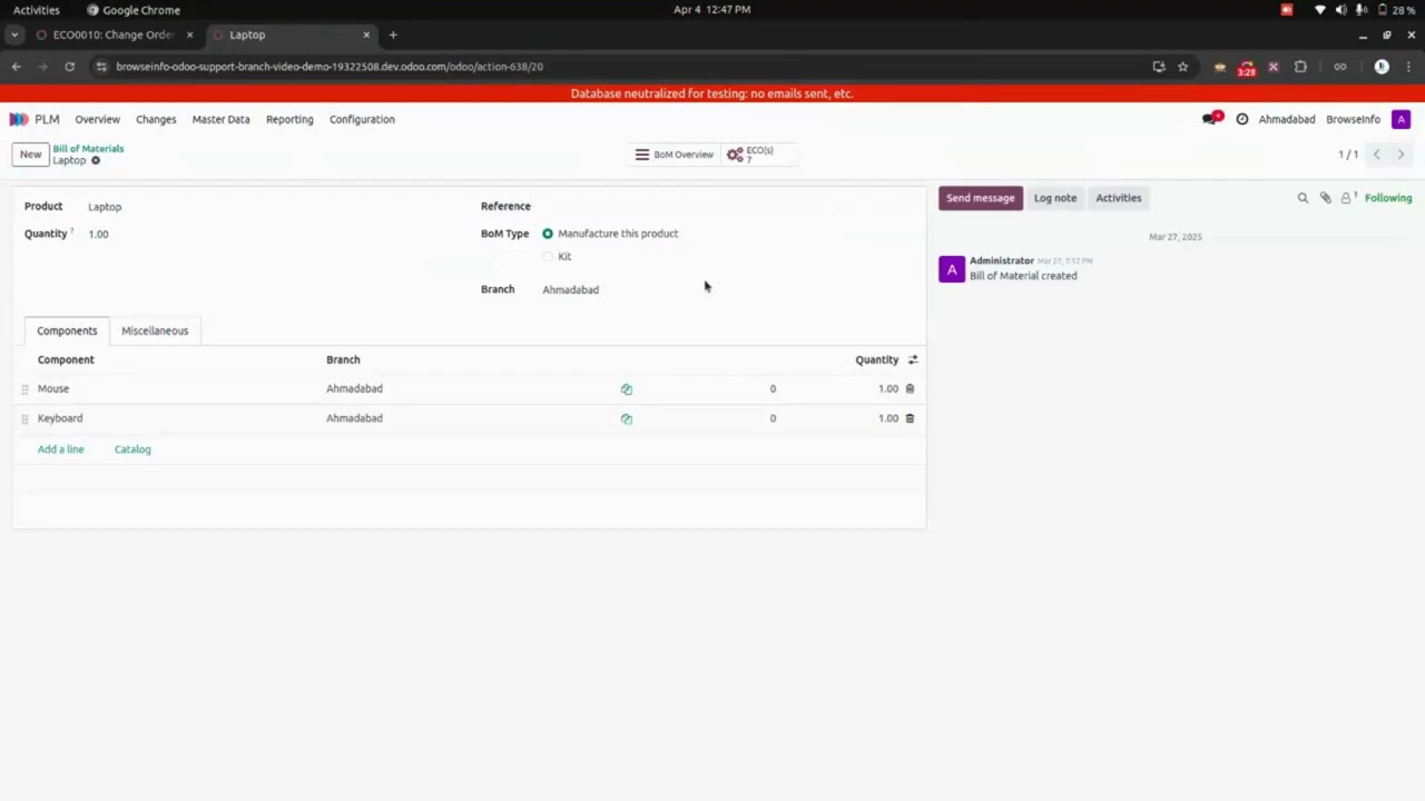 How to Apply Branch on Product Lifecycle Management in Odoo | Apply Branch/Unit for PLM