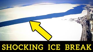 Video shows ice breaking away from Lake Michigan after deep freeze